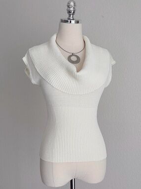 Elegant Cream Ribbed Cowl Neck Sweater - Women